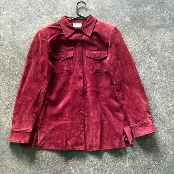 Liz Claiborne Suede Jacket Womens PM M Petite Red Leather Button Fall Holiday - Picture 1 of 9